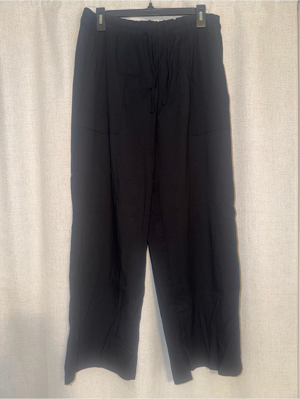 Women’s Black Drawstring Relaxed Linen-Feel Pants